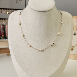Gold Freshwater Pearl And Cube Necklace